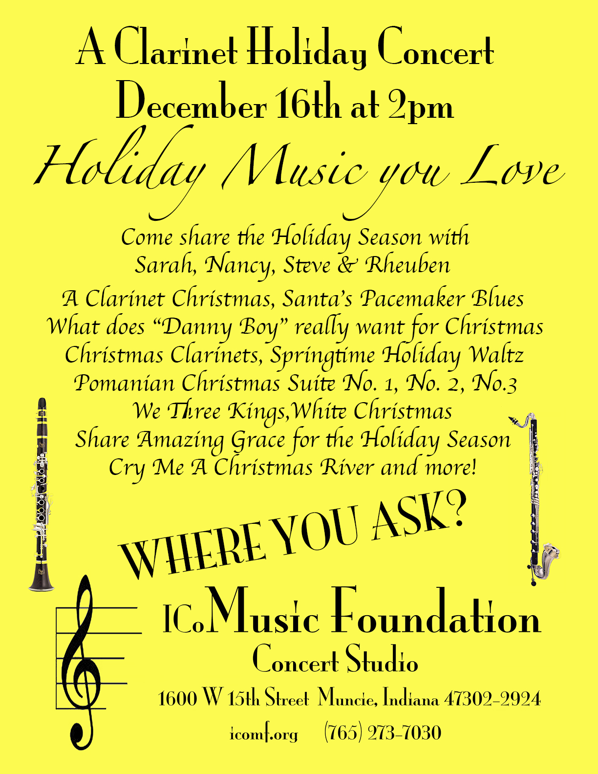 Clarinet Quartet Holiday Concert December 16, 2023